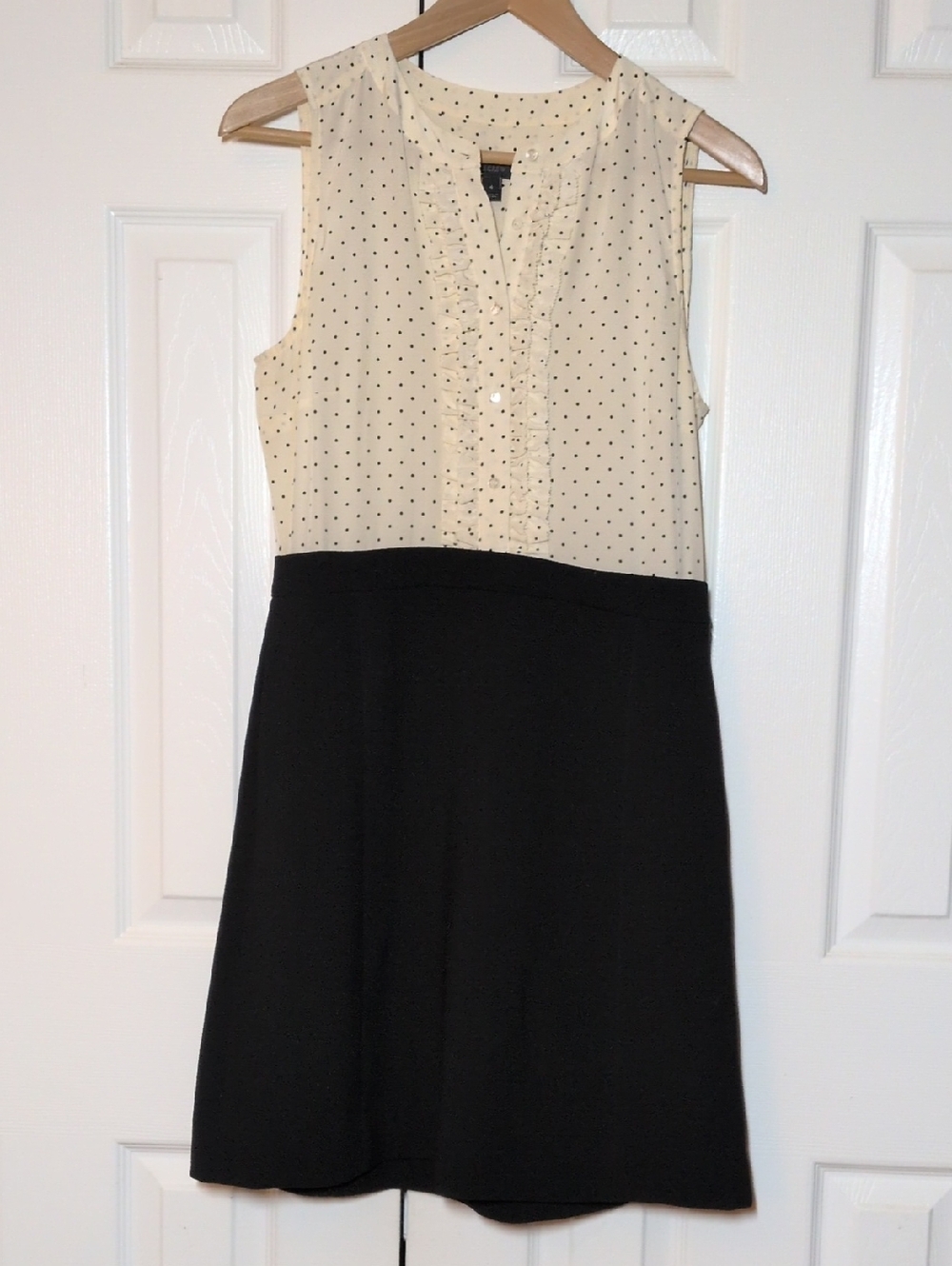 J. Crew Cream women's will dress Polka Dot Top with Black Skirt Mini Dress 4